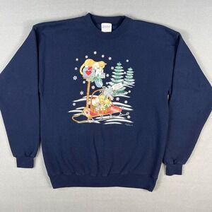 VTG 90s Christmas Sweatshirt‎ Santee Cats Kittens Sledding Mailbox Winter Scene